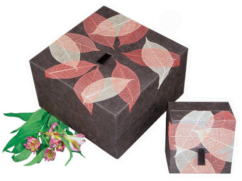 Biodegradable Earth Urn with Autumn Leaves Inlay
