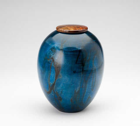 Handmade Blue Maple Wood Cremation Urn