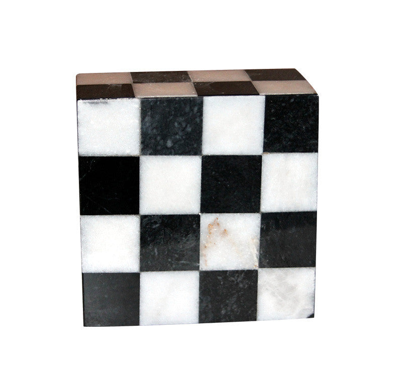 Checkered Marble Keepsake Cremation Urn in Black and White