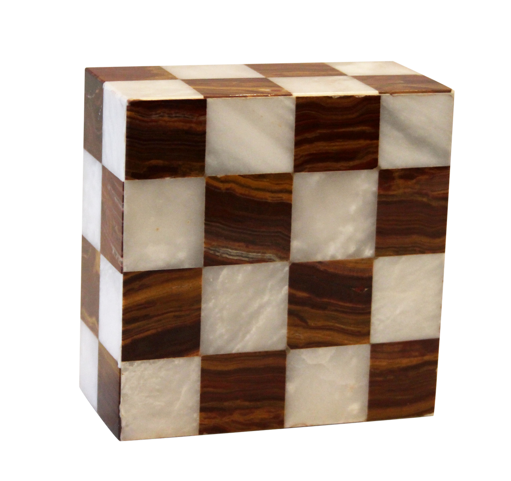 Checkered Marble Keepsake Cremation Urn in Red and White