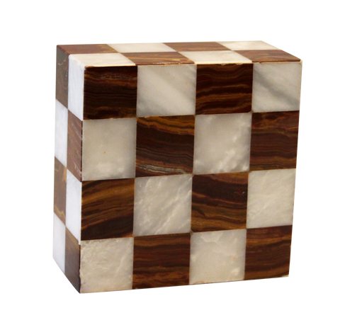 Checkered Marble Keepsake Cremation Urn in Red and White