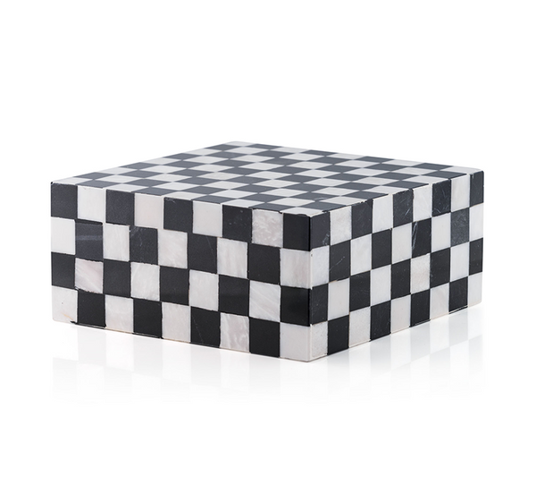 Checkered Marble Cremation Urn in Black and White