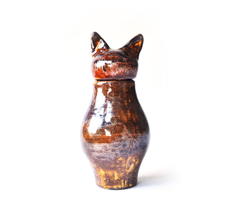 Copper Ceramic Cat Urn