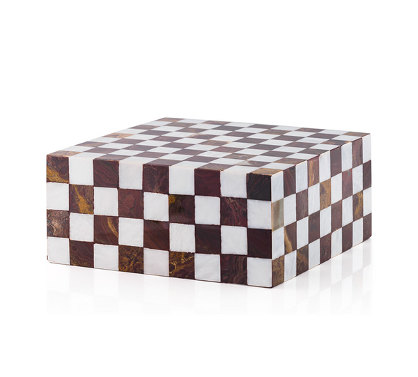 Checkered Marble Cremation Urn in Red and White